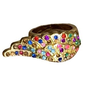 Vintage Rhinestone Adorned Gold Tone Angel Wing Ring Woman’s Jewelry